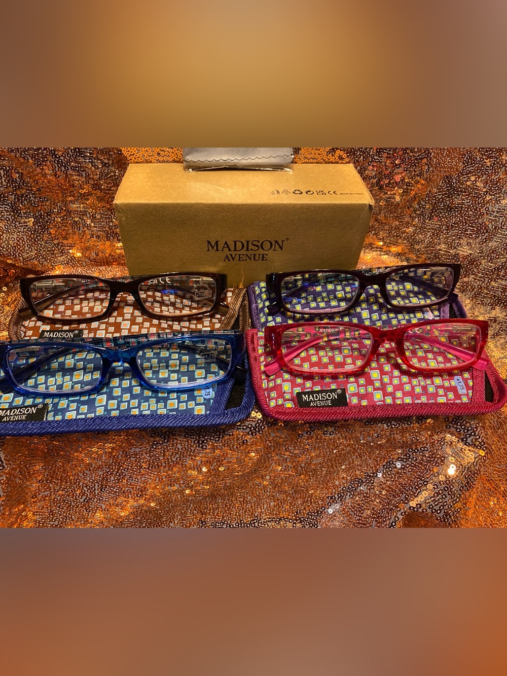 NIB Madison Avenue 4-Pc +1.75 Blue Light Reading Glasses Set | Pouches+Gift Box